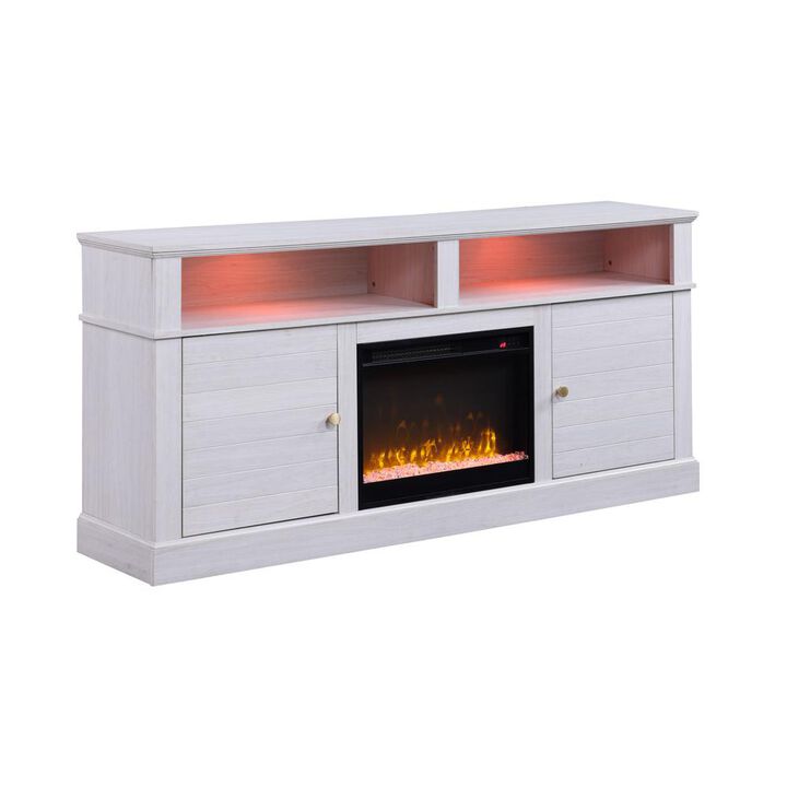 Lilola Home Lucifer 70W White Walnut Finish TV Stand Console with Fireplace