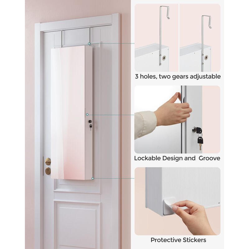 Jewelry Cabinet Armoire with LED Lights - Wall-Mounted with Full-Length Frameless Mirror