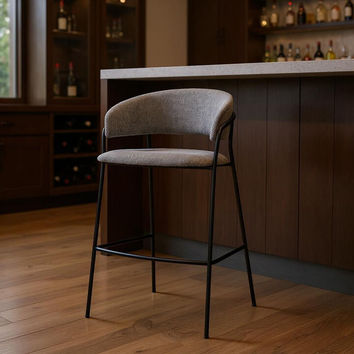 HomeRoots 30" Gray and Black Fabric and Metal Bar Height Bar Chair