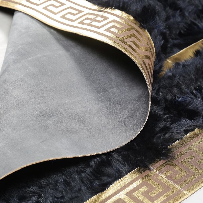 Navy Blue Tuscan Rug - Handmade Genuine Tuscan Leather Carpet with Gold Border image number 2