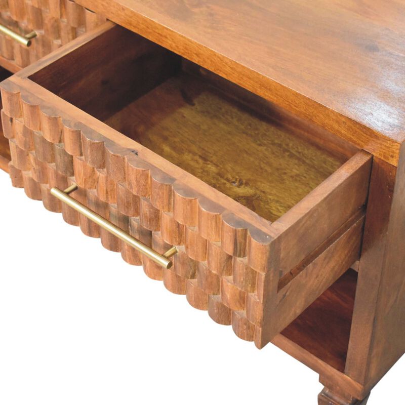 Artisan Furniture Solid Wood Cadiz Carved Shoe Bench, Brown image number 6