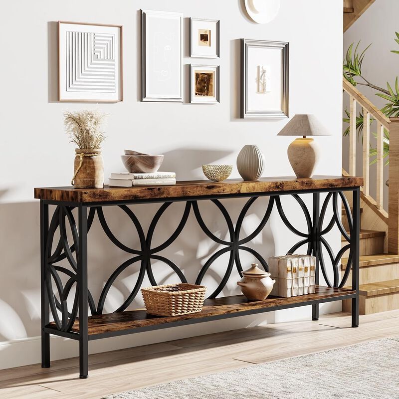 Tribesigns Country Rustic 2-Tier Wood Console Table image number 3