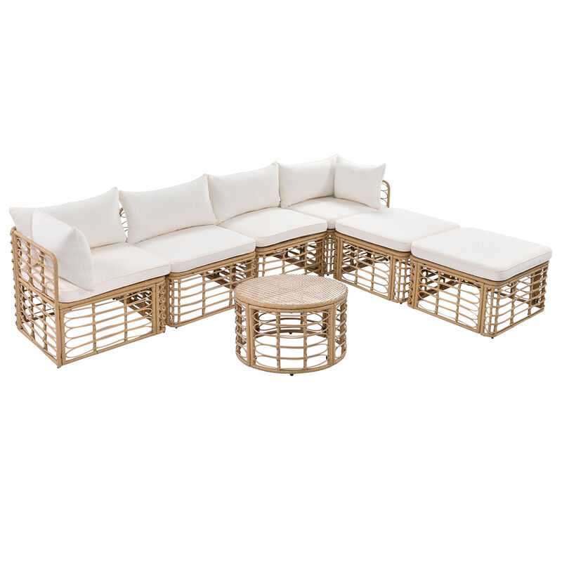 Whisen All-Weather Rattan Sectional Sofa Set with Thick Cushions and Pillows, Freely Combined Conversation Sets image number 8
