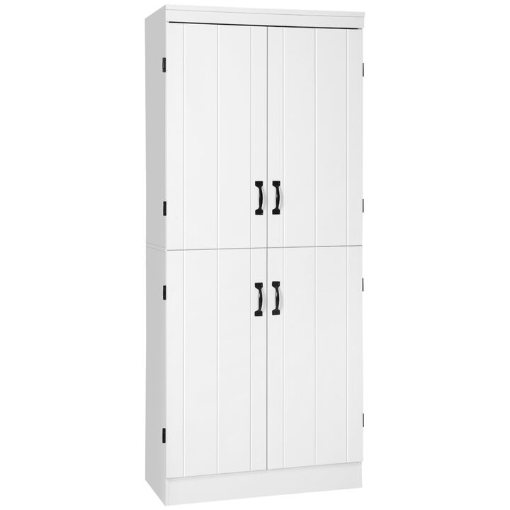 70" Kitchen Pantry Storage Cabinet, 6-tier Freestanding Cupboard with Adjustable Shelves and 4 Doors for Dining Room, White