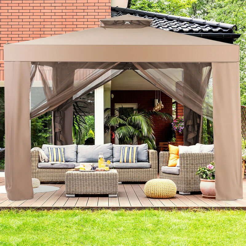 Canopy and Garden Structures Gazebo with Netting for Outdoors-Brown image number 2