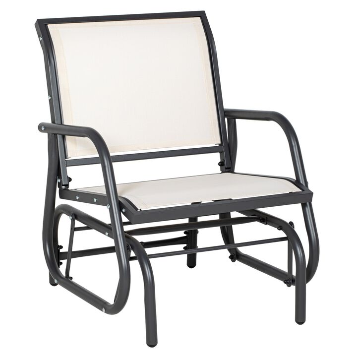 Porch Glider, Metal Frame Swing Glider Chair With Breathable Mesh Fabric, Curved Armrests