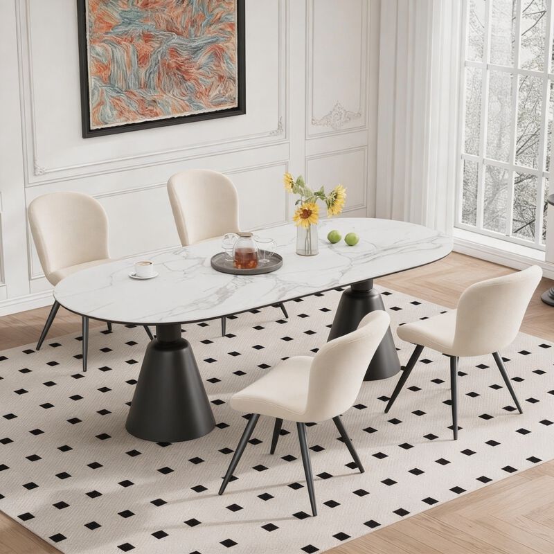 Modern Ribbed Upholstered Dining Chair Set of 4 image number 5