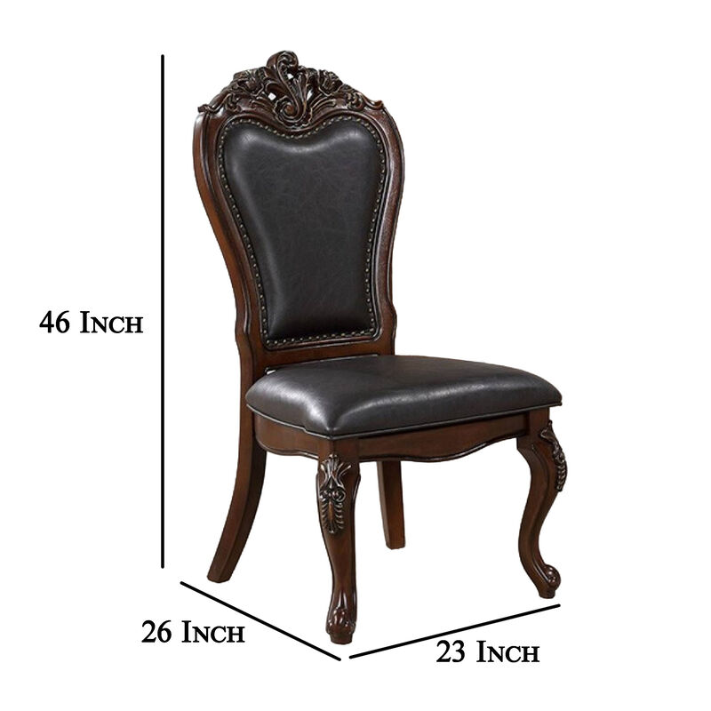 Zenie Dining Side Chair Set of 2, Cabriole Legs, Faux Leather, Cherry Brown - Benzara image number 4
