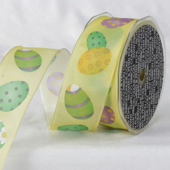 Yellow Taffeta Easter Egg Wired Craft Ribbon 1.5" x 27 Yards