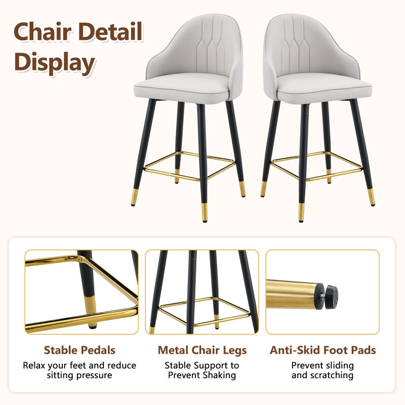 Whisen 26" Bar Stools Set of 2, PU Leather Metal, Adjustable Footrest for Kitchen Island Home Bar image number 7