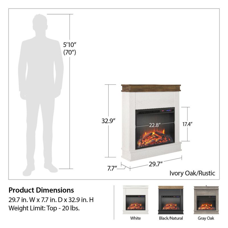 Mateo Electric Fireplace with Mantel and Touchscreen Display