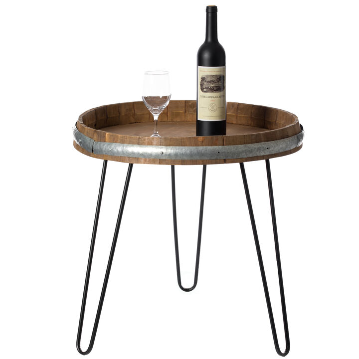Wooden Wine Barrel Head End Table Accent