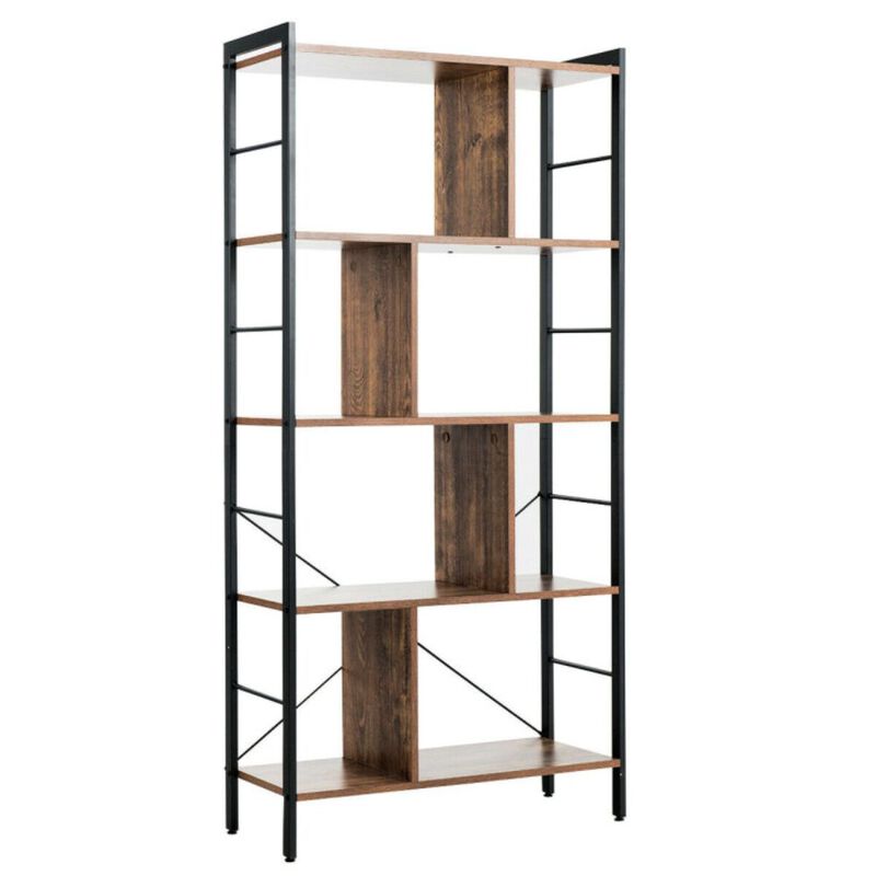 Hivago 4-Tier Industrial Freestanding Bookshelf with Metal Frame image number 1