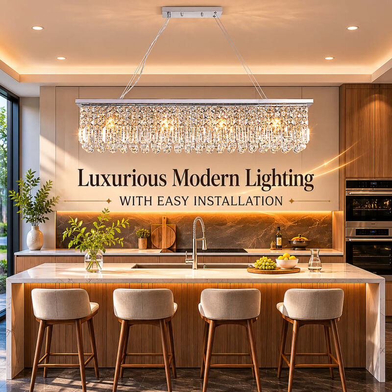 ELEMENT ACE Modern Rectangular Raindrop 8-Light Pendant Chandelier Fixture Perfect for Dining Room Kitchen Island Bar Living Room Entryway Home Lighting image number 4