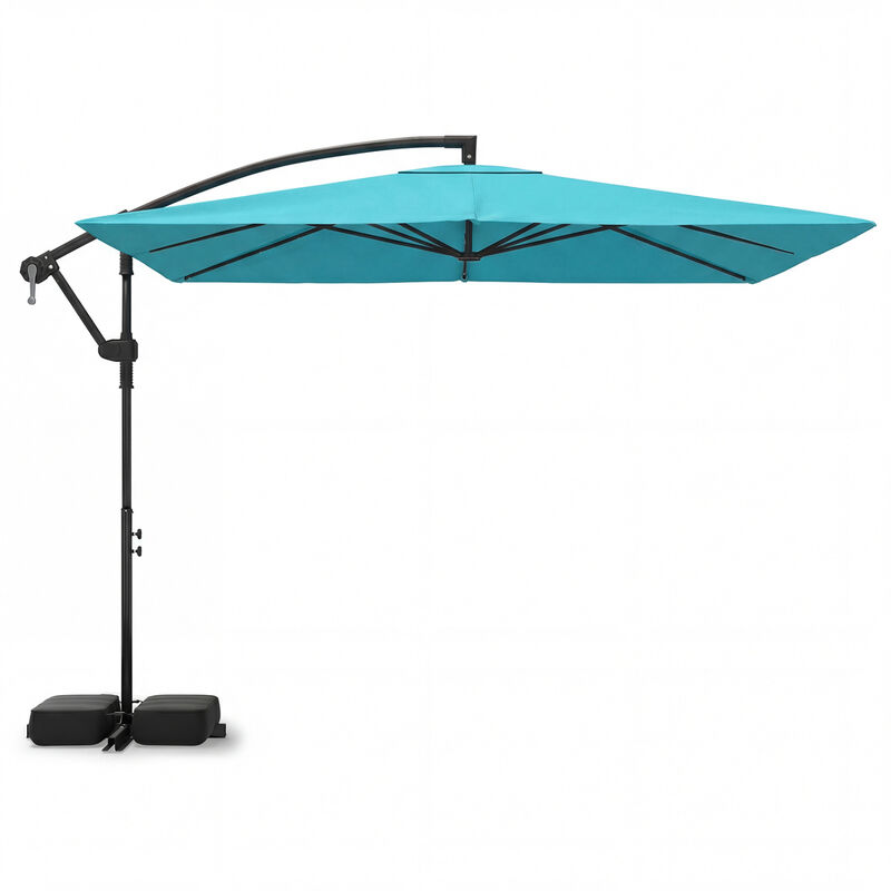 8 ft solar patio umbrella Sunnyglade 9' LED Umbrella, Ribs, Tilt & Crank (Light Tan) solar offset umbrella provides 64 sq.ft of shade with no center pole for unobstructed space TheLAShop Patio Umbrella Lights Solar
