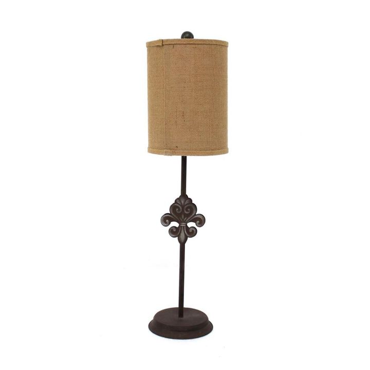 Hivvago 31" Black Fleur de Lis Metal Table Lamp With Natural Burlap Shade