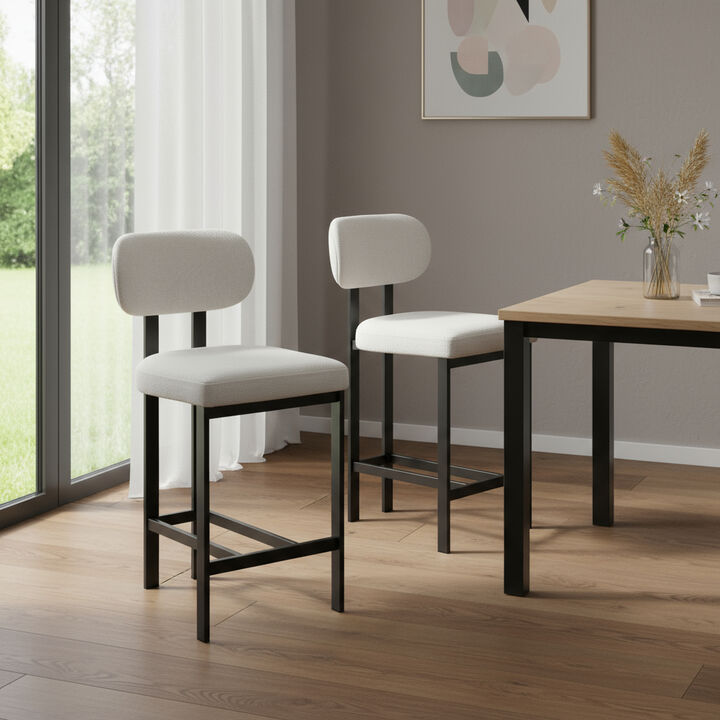 HomeRoots Set of Two 26" White and Black Fabric and Metal Counter Height Bar Chairs