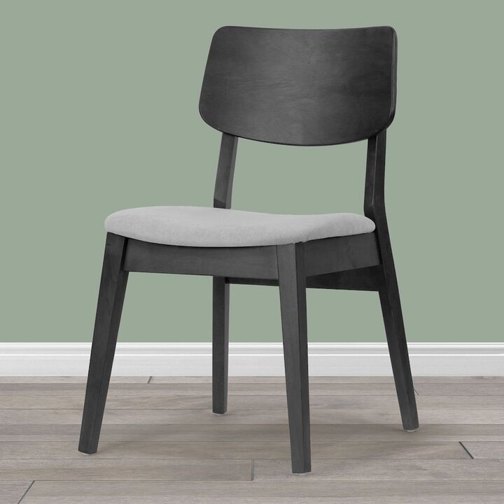 Glamour Home Set of 2 Astin Black Wood Chair with Light Gray Fabric Seat