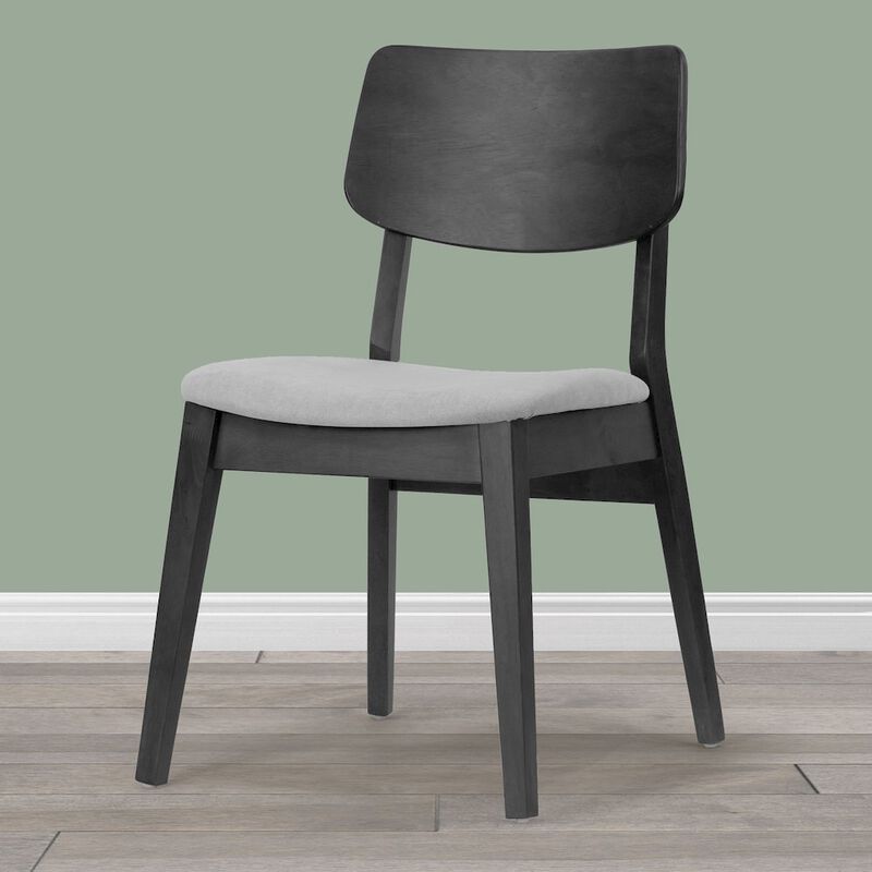 Glamour Home Set of 2 Astin Black Wood Chair with Light Gray Fabric Seat