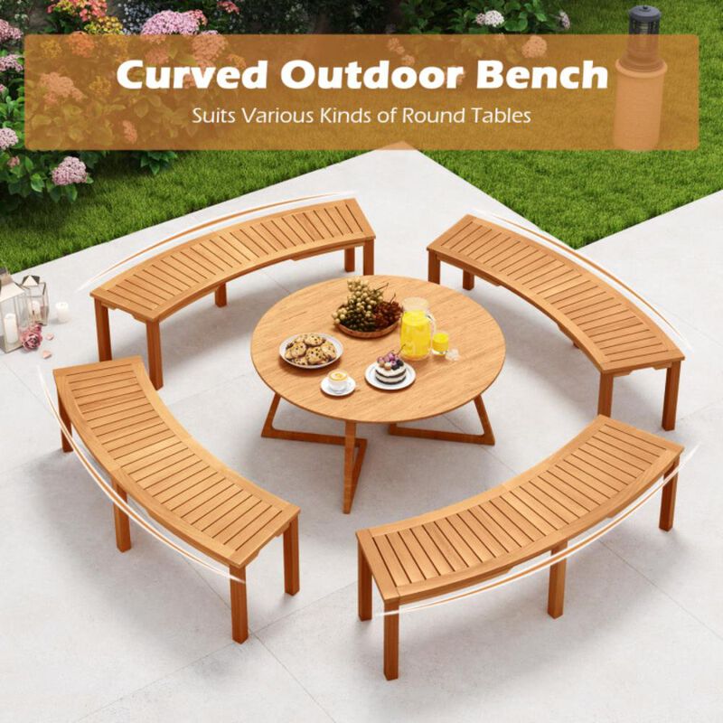Hivvago Outdoor Curved Acacia Wood Fire Pit Bench with Slatted Seat