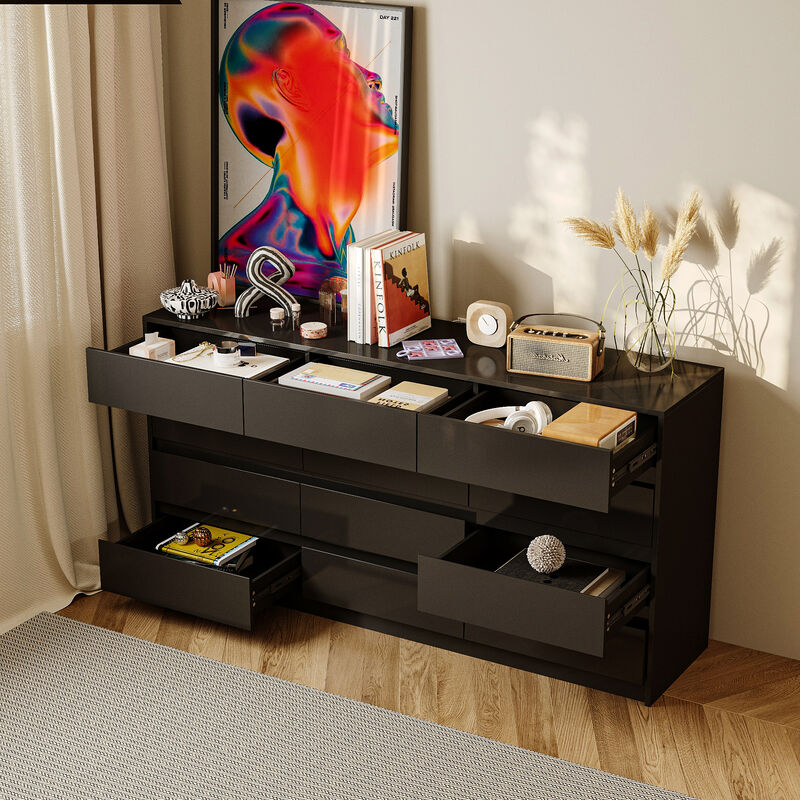 12 Drawer Dresser for Bedroom, 63&ldquo;L Wooden Double Dresser, Modern Chest of Drawers Storage Organizer Dresser for Entryway Hallway
