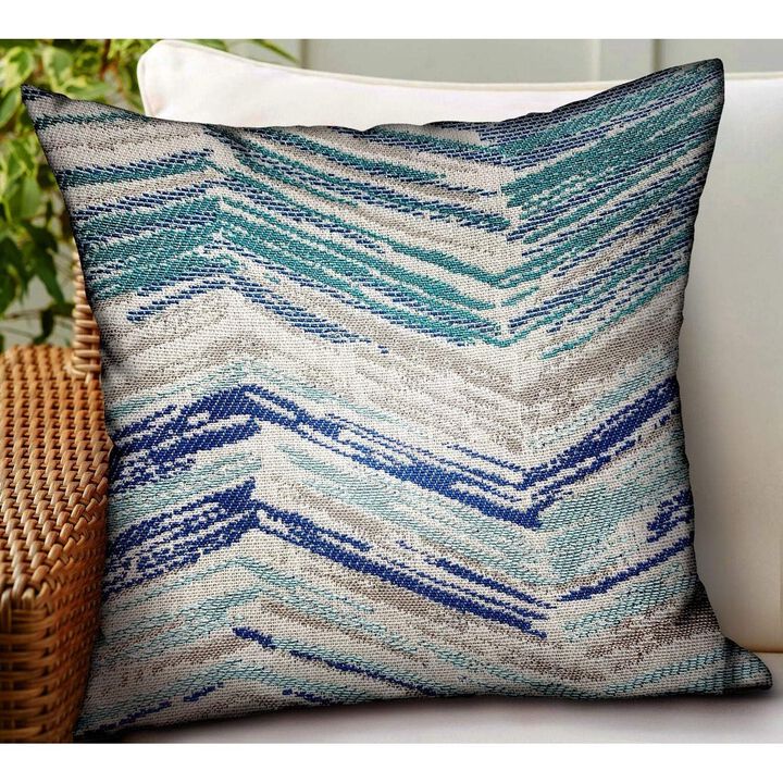 Plutus Brands Skyline Breeze Blue Chevron Luxury Outdoor/Indoor Throw Pillow
