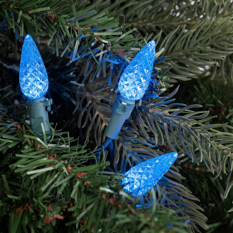 70-Count Blue Faceted LED C6 Christmas Light Set - 23ft Green Wire image number 2