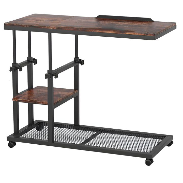 C Table with Adjustable Height, Mobile Craft Table and Tiltable Drawing Board