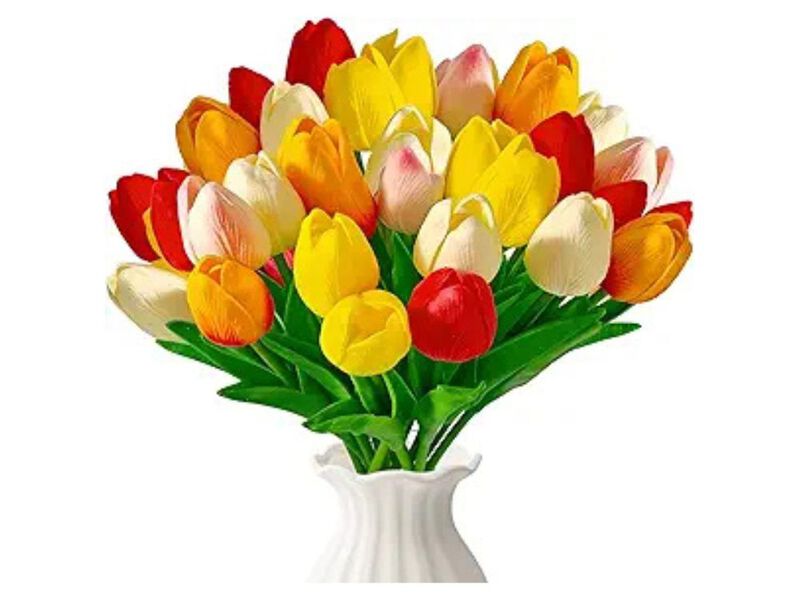 15 Piece Artificial Tulip Flower Stems Real Touch Vase Filler image number 0