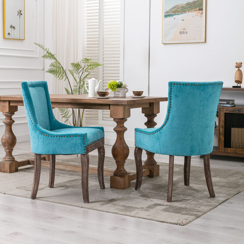 Whisen 2-Piece 22.8inch Upholstered Dining Chairs, Thickened Fabric Solid Wood Legs Bronze Nailhead for Kitchen Dining Room image number 1