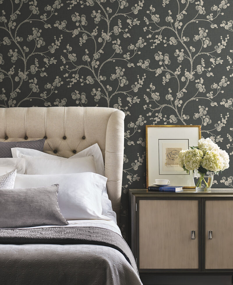 Dahlia Trail Black & Taupe Wallpaper image number 1