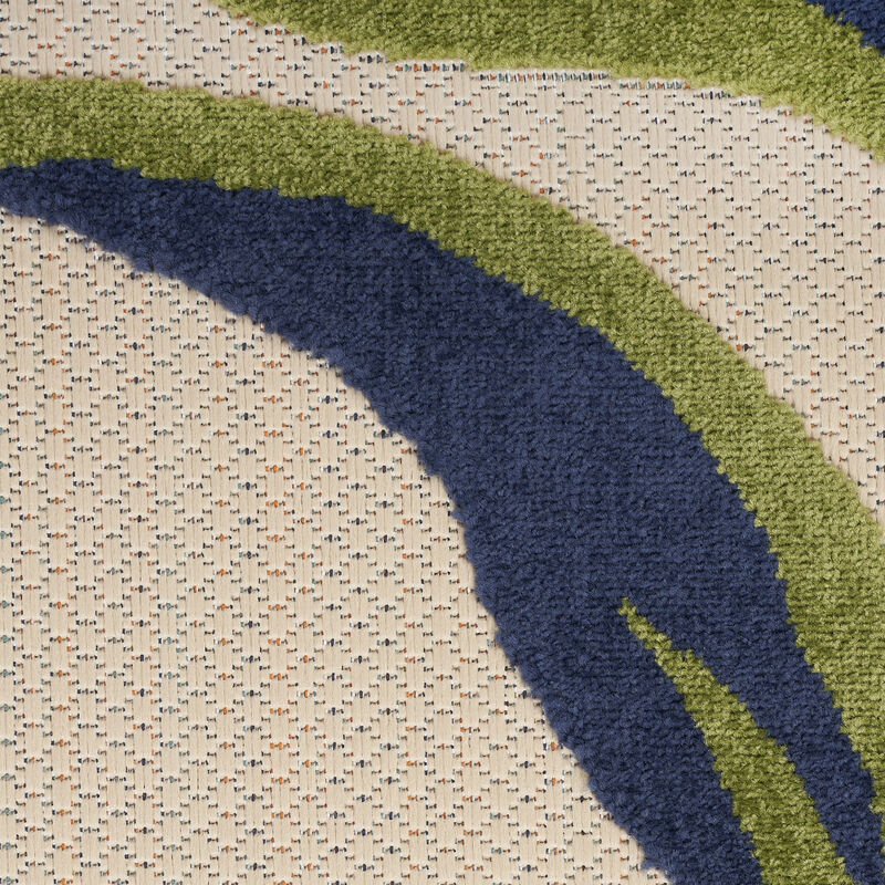 HomeRoots 4' Ivory Blue And Orange Round Floral Indoor Outdoor Area Rug image number 2