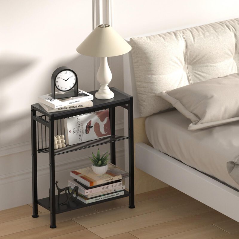 Lifenite Side Table for Small Spaces, Set of 2 Narrow End Table with Magazine Holder, 2 in 1 Design Slim Side Table, Skinny Nigh