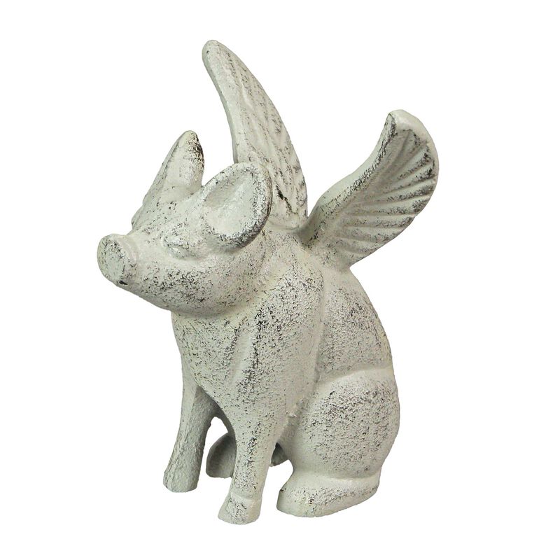 Set of 2 Cast Iron Distressed White Flying Pig Bookends Rustic Decorative Home image number 3