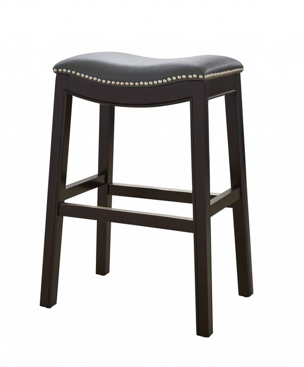 Counter Height Bar Stool with Faux Leather Seat and Solid Wood Frame, Backless Design
