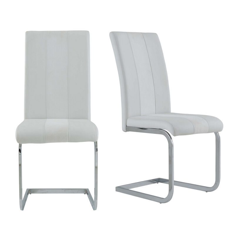 Hivvago Set of Four White and Silver Upholstered Faux Leather Dining Side Chairs