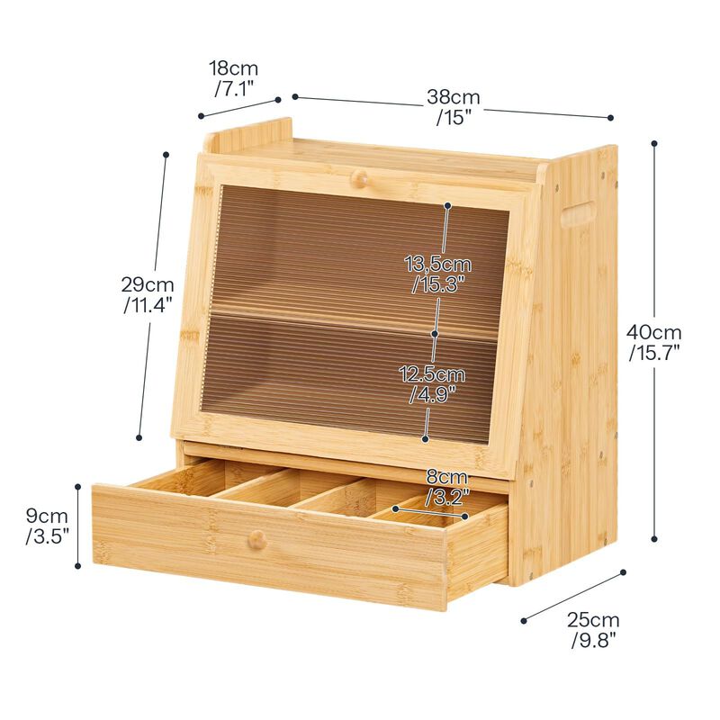 2-Tier Wicker Bread Box with Drawer for Kitchen Storage image number 2