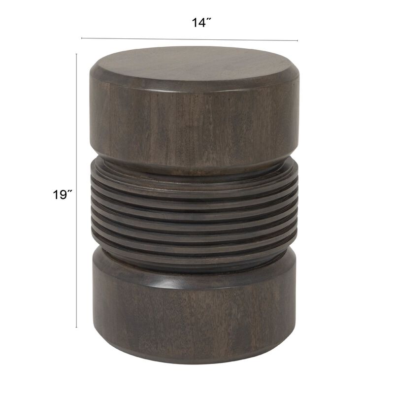 Round Ribbed Mango Wood Side Table, Grey image number 2