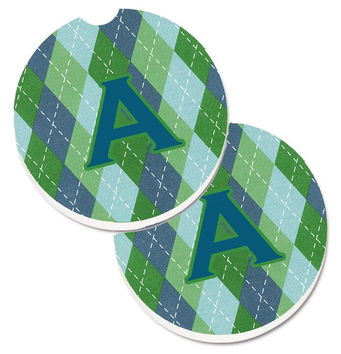 Caroline's Treasures Letter A Monogram - Blue Argoyle Set of 2 Cup Holder Car Coasters CJ1020-ACARC, 2.56, Multicolor