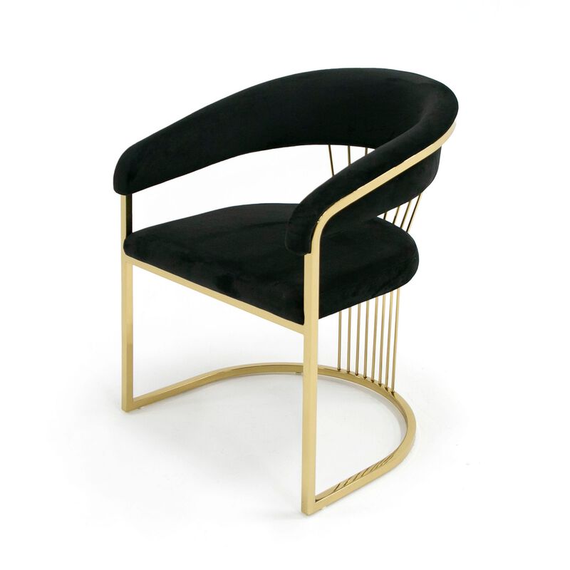 Moha 24 Inch Dining Chair, Round Cantilever Base, Black Velvet, Gold Finish - Benzara image number 0
