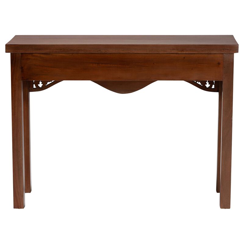 bali & pari Alannis Mahogany Wood Console Table - Accent Table with Carved Floral Apron for Entryway, Living Room, or Hallway image number 3