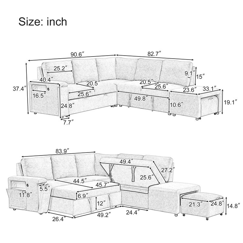 Merax  L-shaped Padded Modular Sofa with Storage