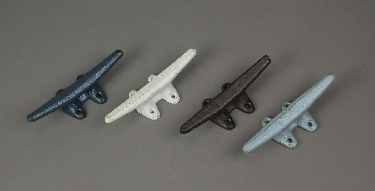 Set of 4 Vibrantly Colored Cast Iron Nautical Boat Cleat Wall Hooks for Rustic Coastal Charm and Functional Style - 5.75 Inches Long - Easy Installation