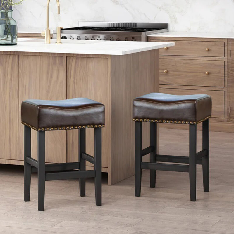 Merax Backless Ivory Leather Counter Stool (Set of 2)