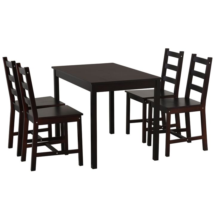 Dining Table Set for 4, 5 Piece Modern Kitchen Table and Chairs, Wood Dining Room Set for Small Spaces, Breakfast Nook, Chestnut Brown
