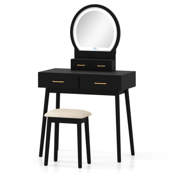 Hivvago Small Vanity Makeup Dressing Table Set with Cushioned Stool and LED Lighted Mirror