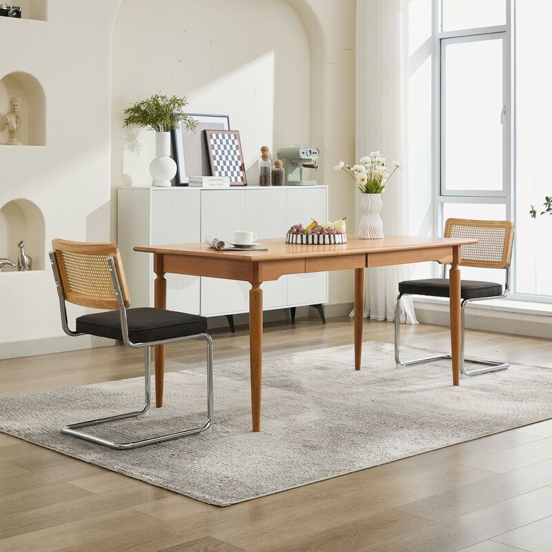 Whisen 2-Piece Mid Century Dining Chairs, Linen Upholstered with Cane Back & Chrome Base, Cantilever Design for Kitchen image number 5