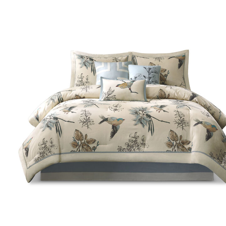 Gracie Mills Carrie Classic Leaf and Bird Printed 7-Piece Comforter Set