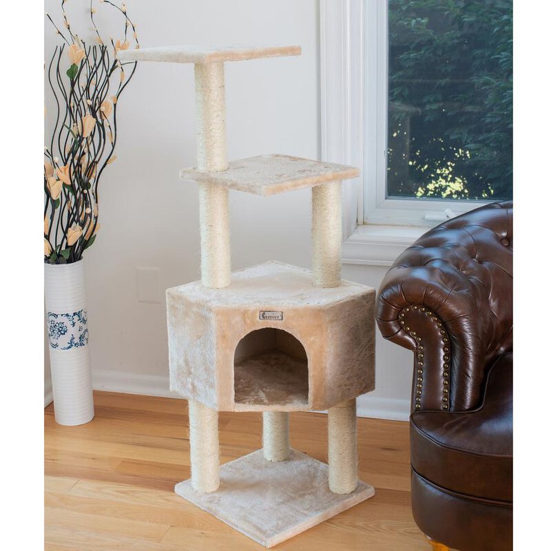 Armarkat 48-Inch Real Wood Cat Tree In Beige With Perch And Playhouse