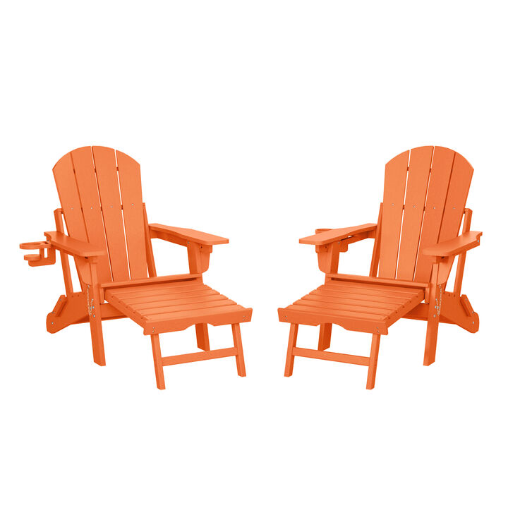 WestinTrends Folding Adjustable Adirondack Chair with Retractable Ottoman and Cup Holder (Set of 2)